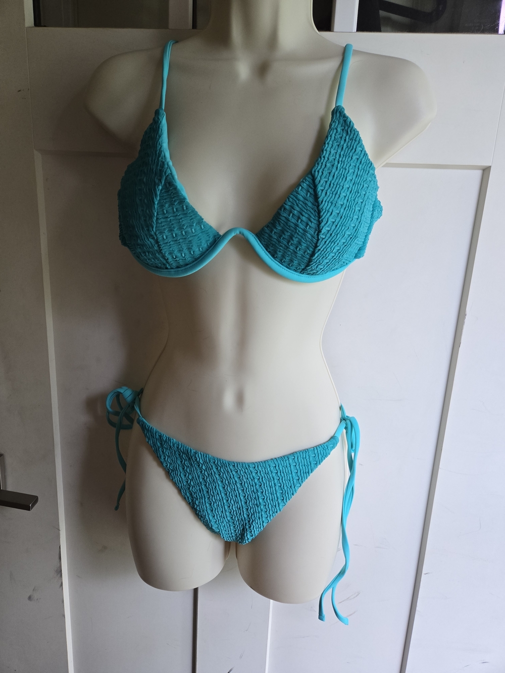 Zaful Turquoise Smocked Tie-Side Bikini Set